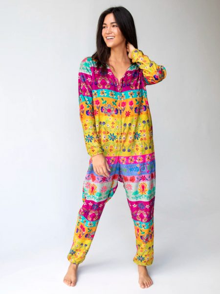 Fleece Onesie Pajamas - Yellow Floral Border