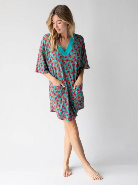 Charlie V-Neck Dress - Red Blue Floral
