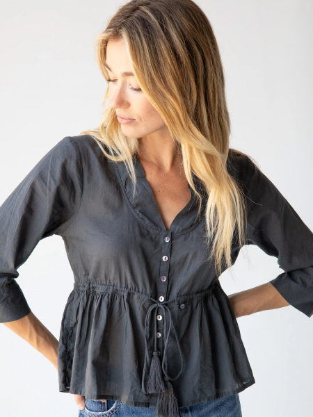 Chloe Tie Top - Charcoal