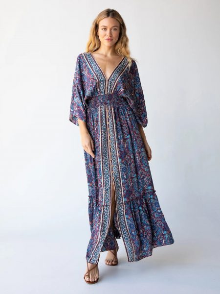 Celia Maxi Dress - Cranberry Navy Paisley