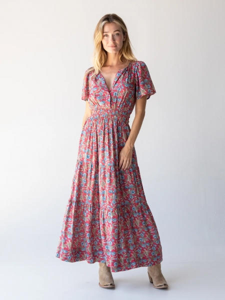 Bella Maxi Dress - Red Olive Leaf