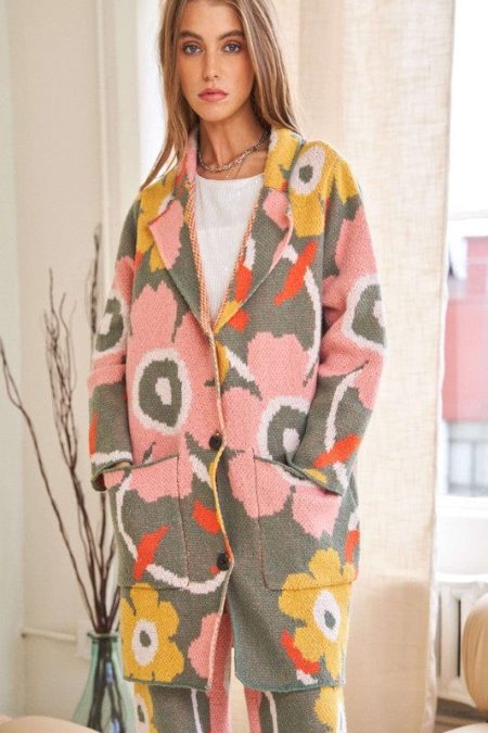 The Lorn Printed Button Down Cardigan With Front Pockets