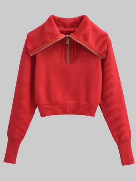 The Grady Half Zip Ribbed Collared Neck Knit Top